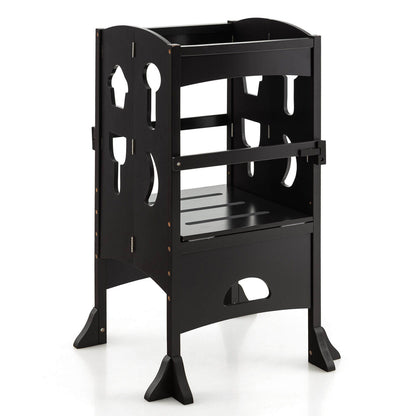 Folding Wooden Step Stool with Lockable Safety Rail for Toddler 3+
