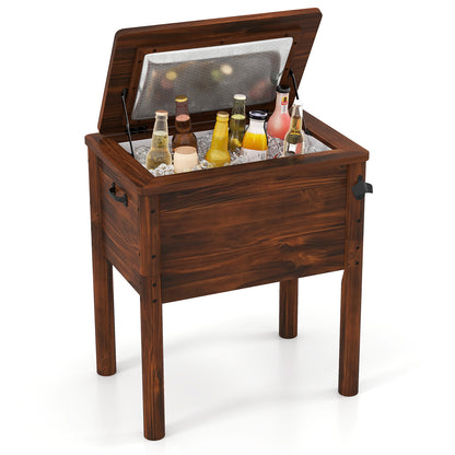 Wooden Patio Cooler with 3 Handles and Bottle Opener-Brown