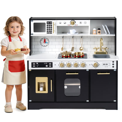 Wooden Play Kitchen for Kids with Realistic Lights and Sounds