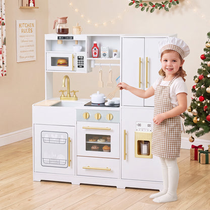 Wooden Play Kitchen with Lights & Sounds for Kids Ages 3+