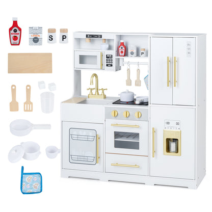 Wooden Play Kitchen with Lights & Sounds for Kids Ages 3+