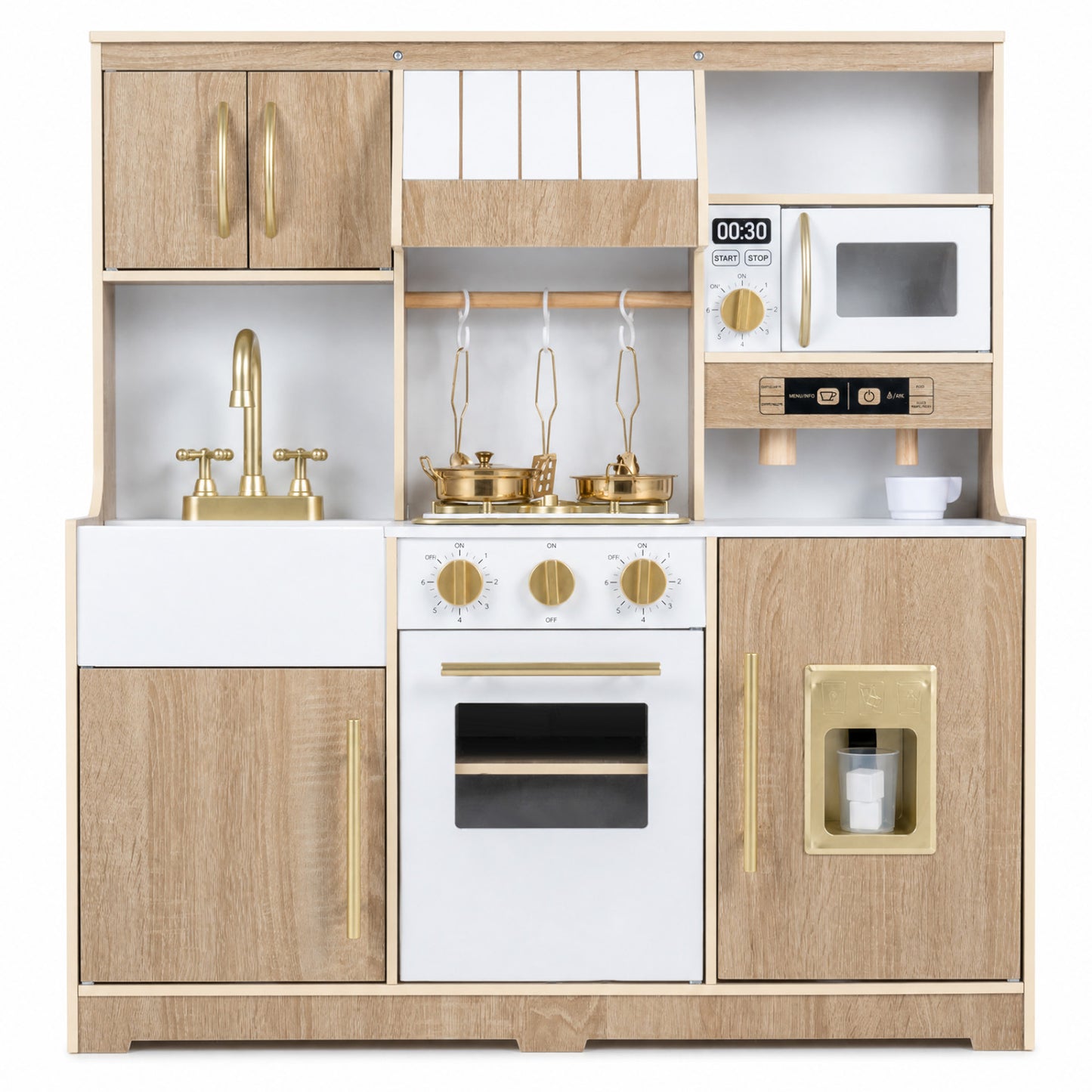Wooden Play Kitchen Set with Lights & Sounds for Toddlers