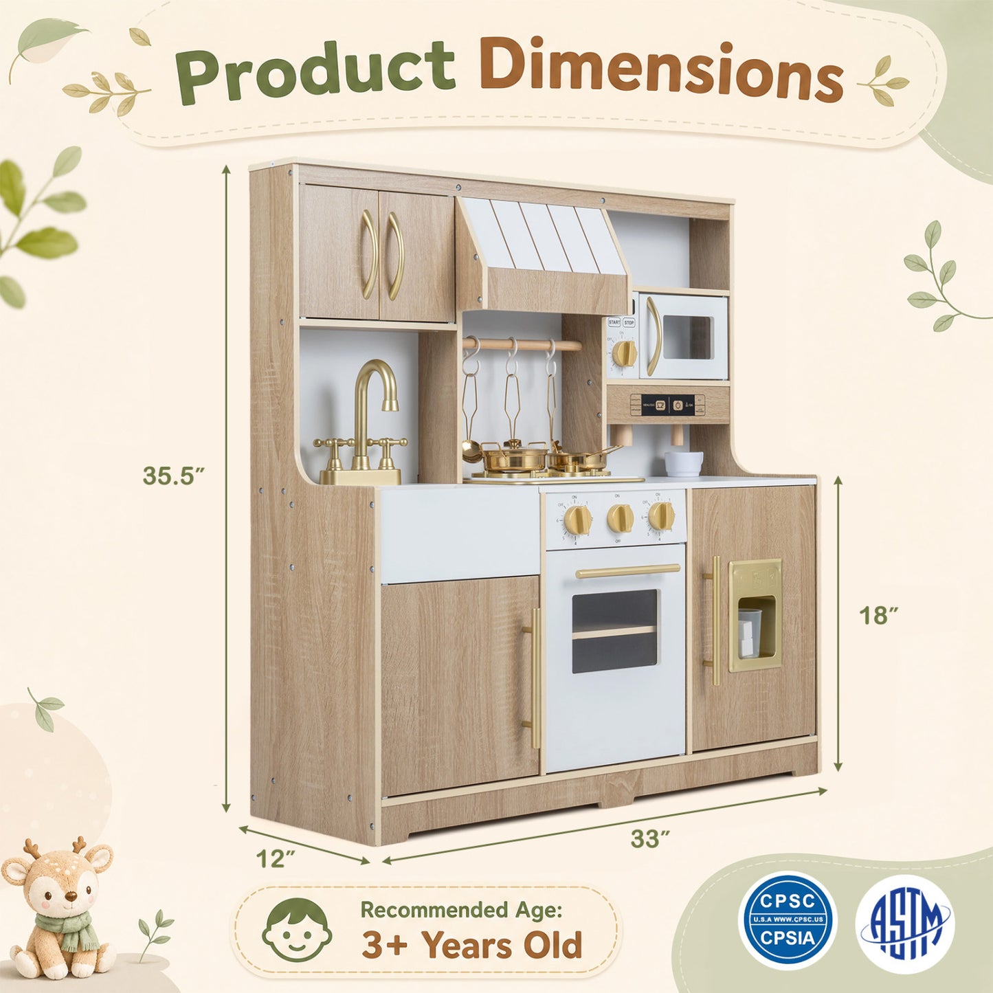 Wooden Play Kitchen Set with Lights & Sounds for Toddlers