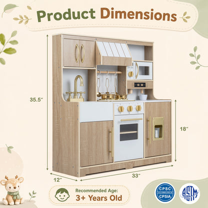 Wooden Play Kitchen Set with Lights & Sounds for Toddlers