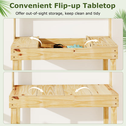 Wooden Potting Bench Table Garden Planting Workstation with 3-Tier Open Shelf-Natural