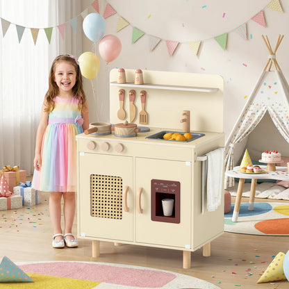 Wooden Pretend Kitchen Playset with Realistic Ice Maker-Yellow