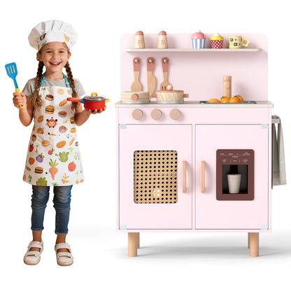 Wooden Pretend Kitchen Playset with Realistic Ice Maker-Pink