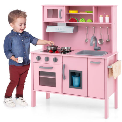 Wooden Pretend Play Kitchen Set for Toddlers-White - Pink