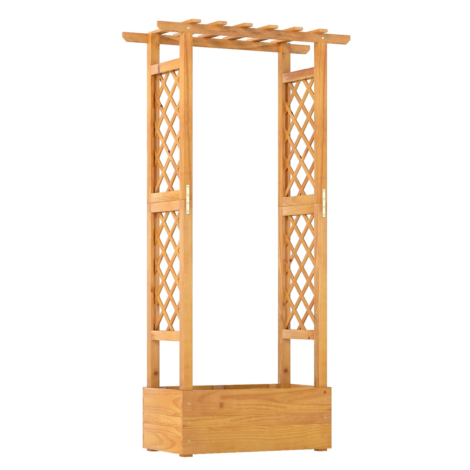 Wooden Raised Garden Bed with Lattice Trellis and Hanging Roof-Orange