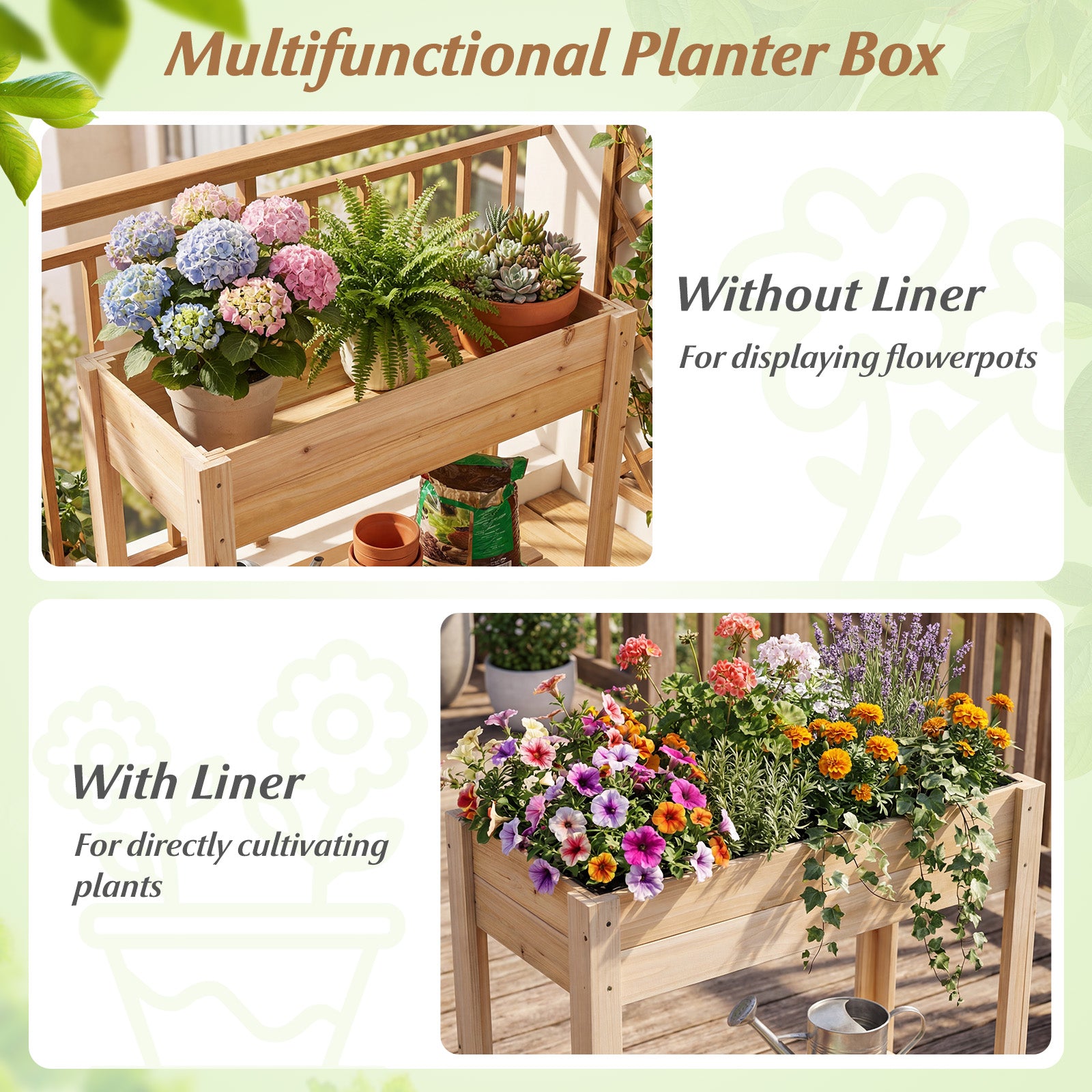 Wooden Raised Garden Bed with Legs and Storage Shelf