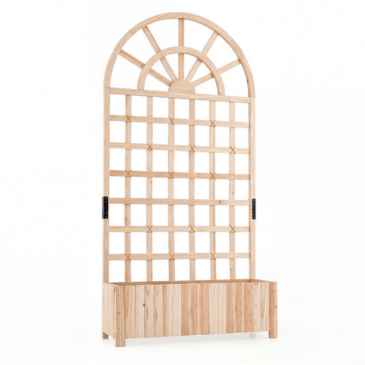Wooden Raised Garden Bed with Trellis 71" Outdoor Planter Box Privacy Screen-Natural