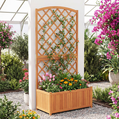 Wooden Raised Garden Bed with Trellis 63 Inch Tall Garden Planter