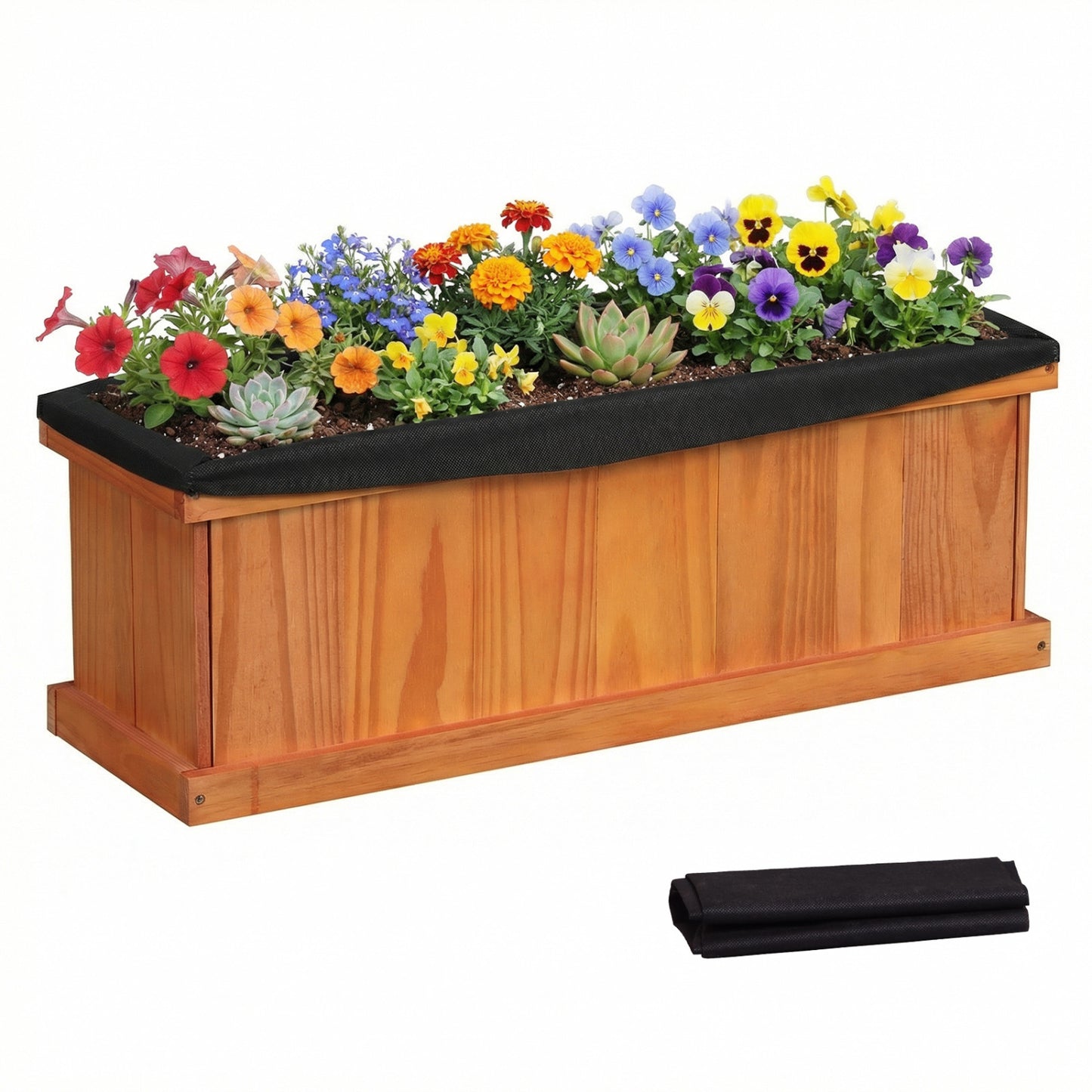 Wooden Raised Garden Bed with Drainage Holes and Liner Solid Fir Wood Planter Box-M
