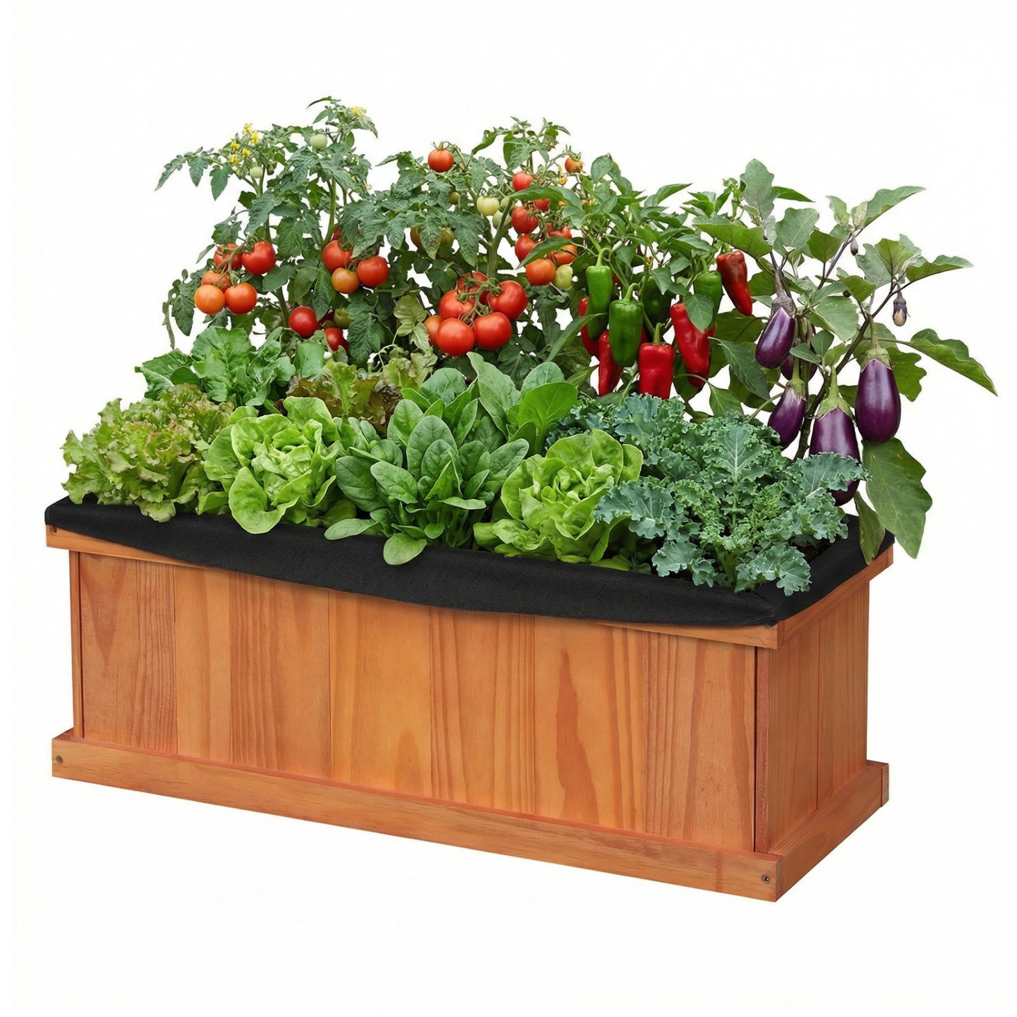 Wooden Raised Garden Bed with Drainage Holes and Liner Solid Fir Wood Planter Box-M