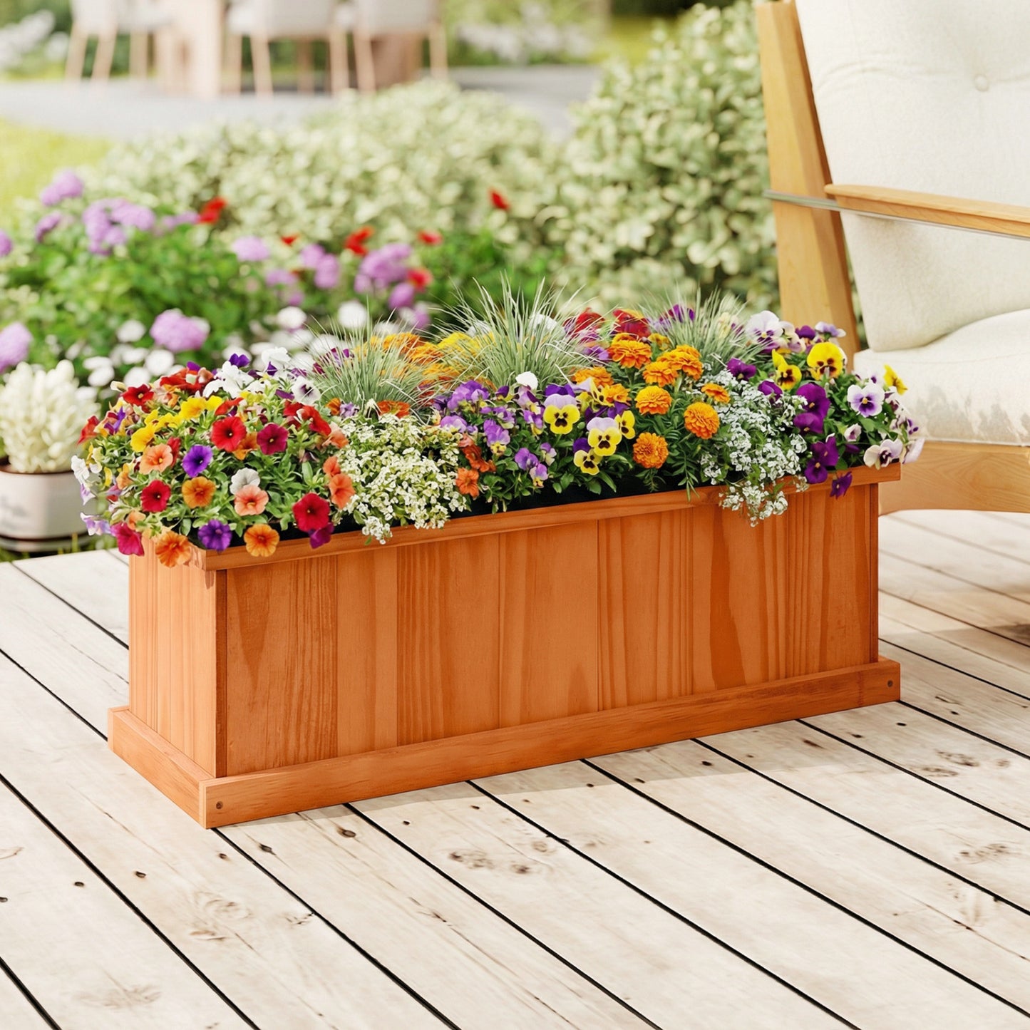 Wooden Raised Garden Bed with Drainage Holes and Liner Solid Fir Wood Planter Box-M