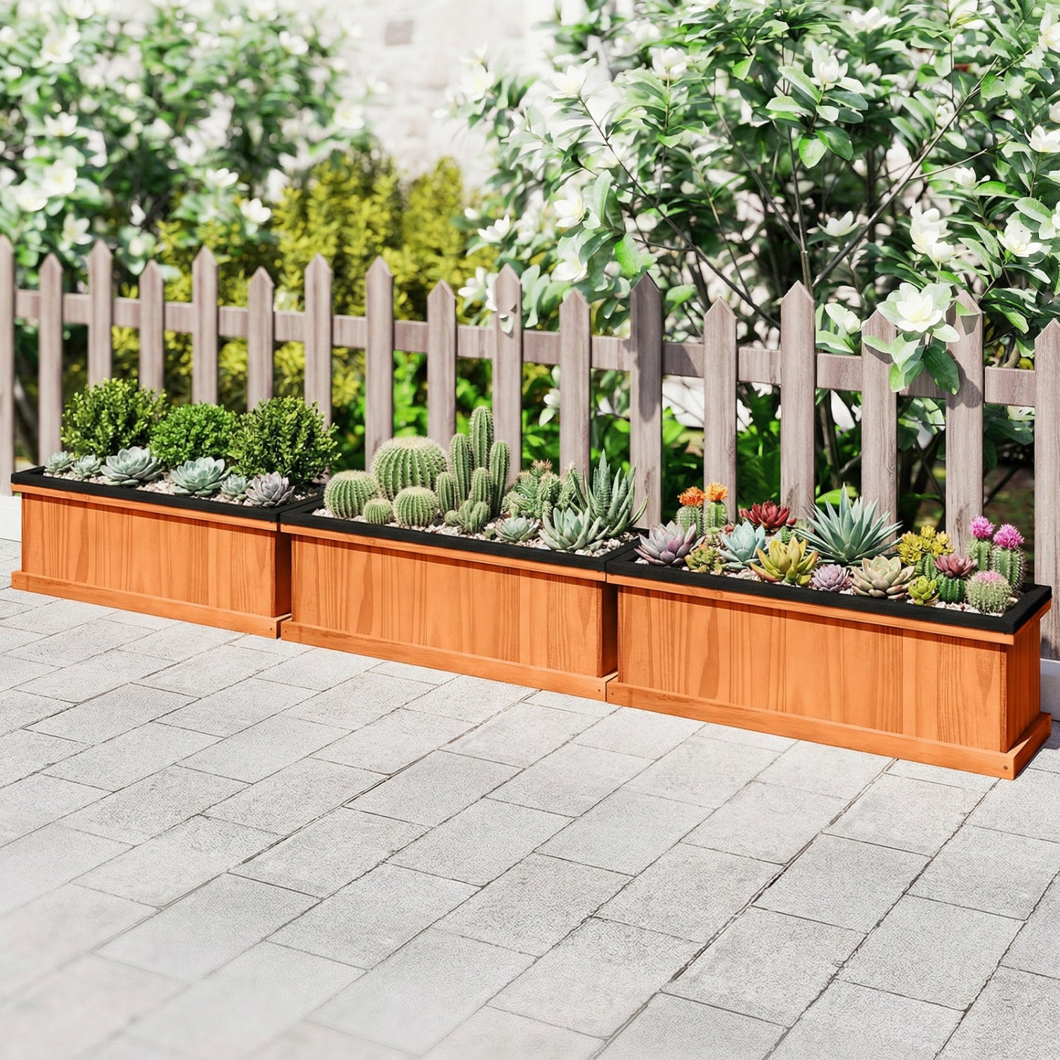 Wooden Raised Garden Bed with Drainage Holes and Liner Solid Fir Wood Planter Box-M