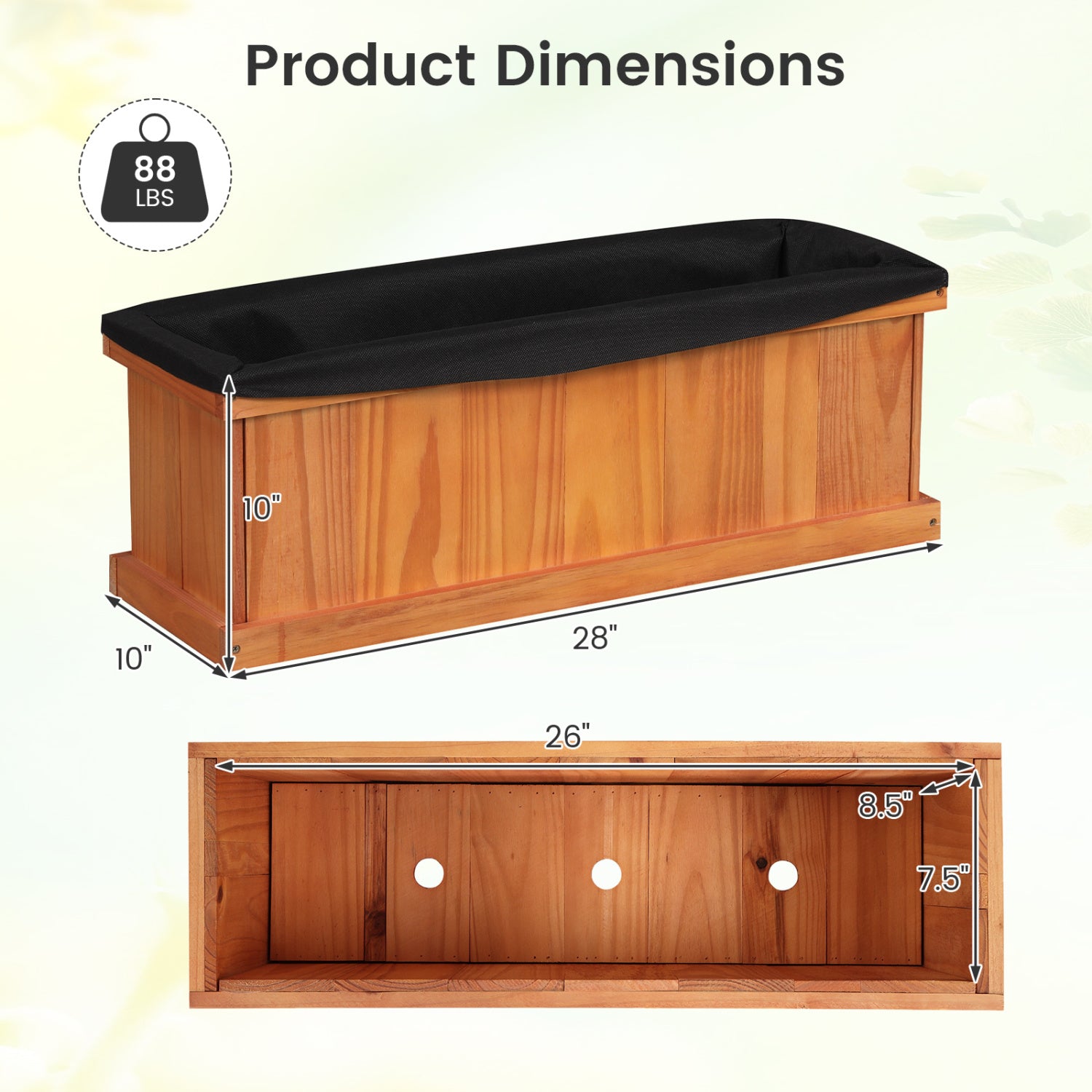 Wooden Raised Garden Bed with Drainage Holes and Liner Solid Fir Wood Planter Box-M
