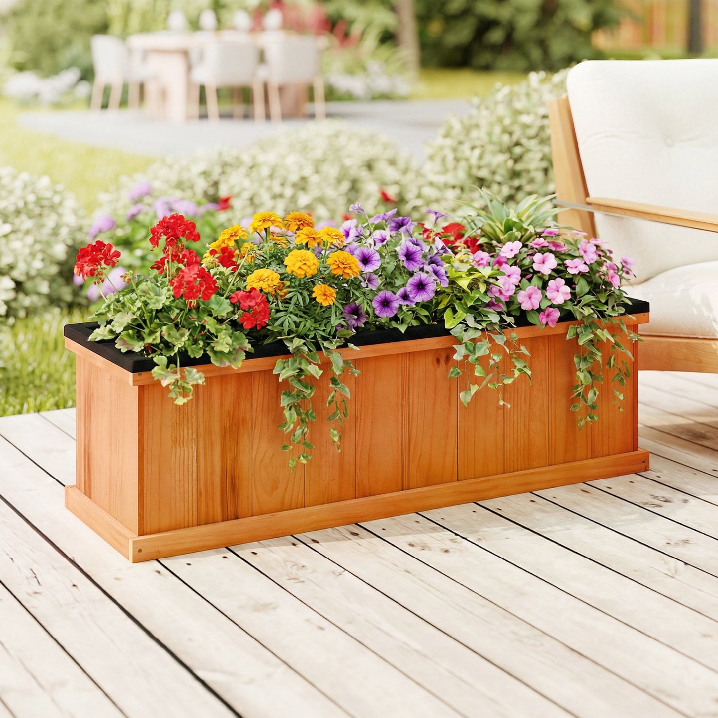 Wooden Raised Garden Bed with Drainage Holes and Liner Solid Fir Wood Planter Box-L