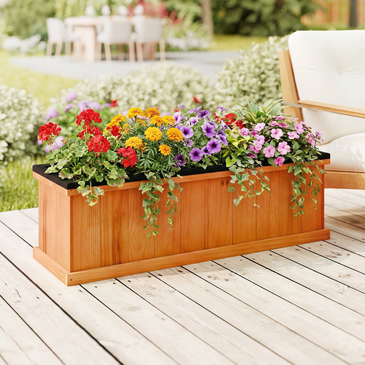 Wooden Raised Garden Bed with Drainage Holes and Liner Solid Fir Wood Planter Box-L