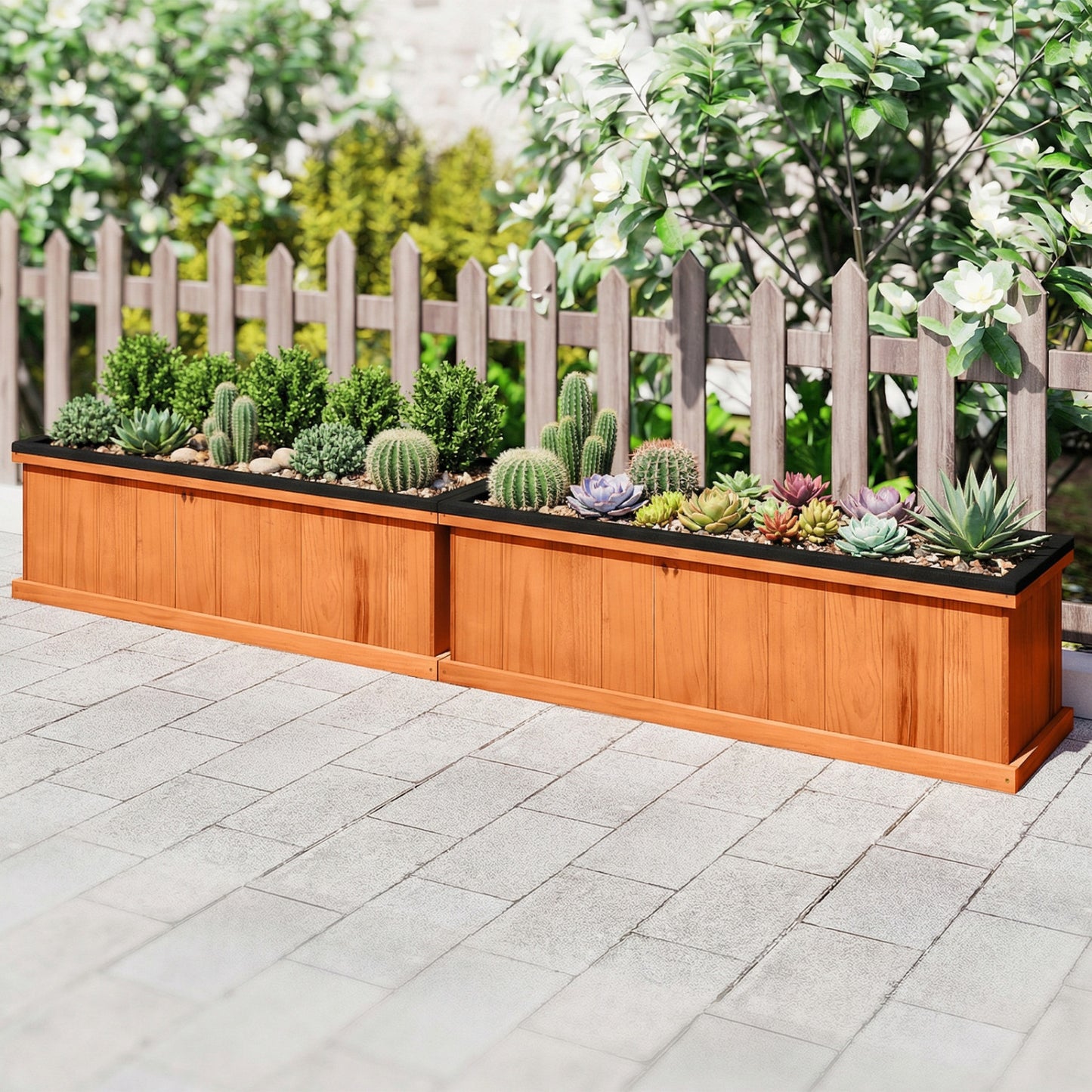 Wooden Raised Garden Bed with Drainage Holes and Liner Solid Fir Wood Planter Box-L