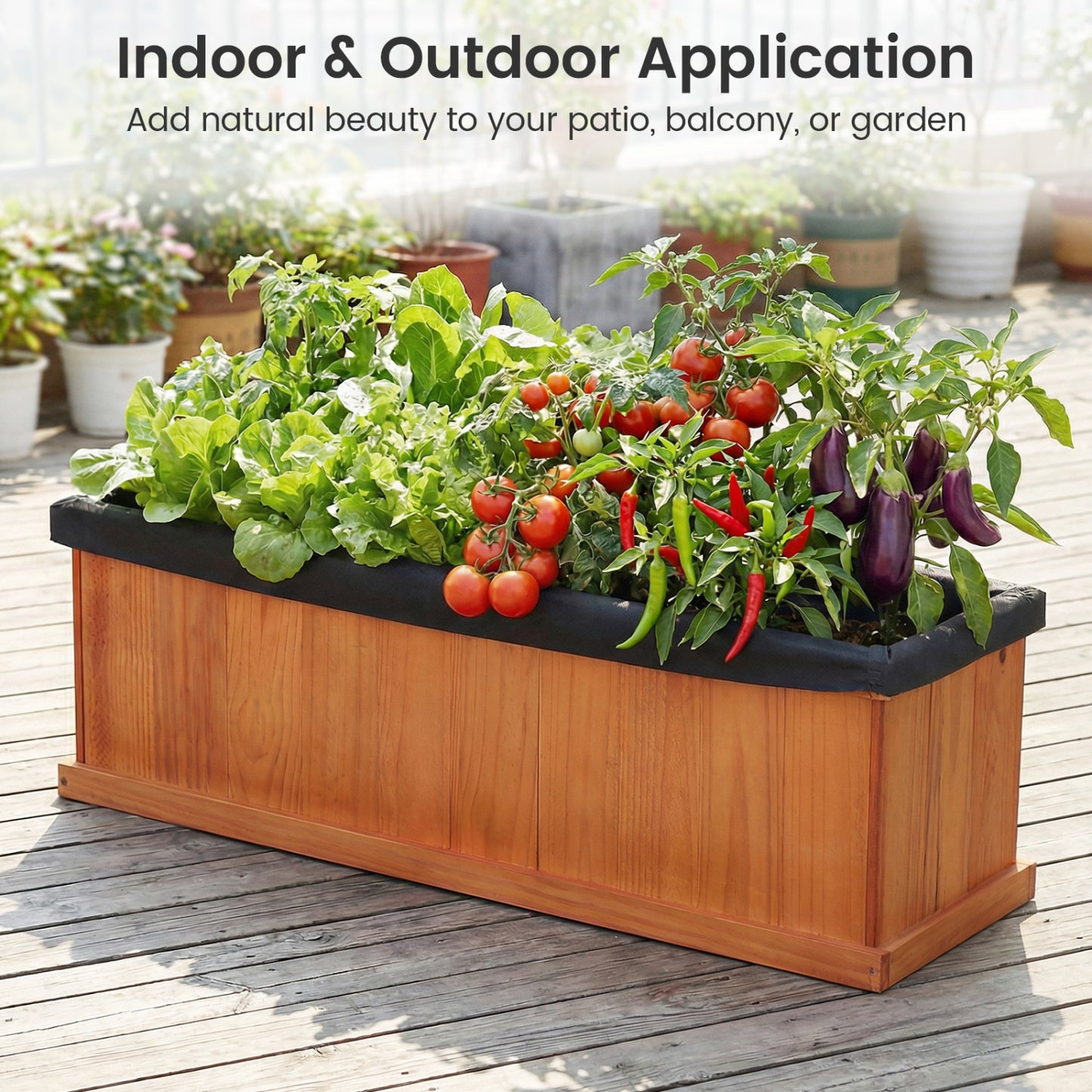 Wooden Raised Garden Bed with Drainage Holes and Liner Solid Fir Wood Planter Box-L