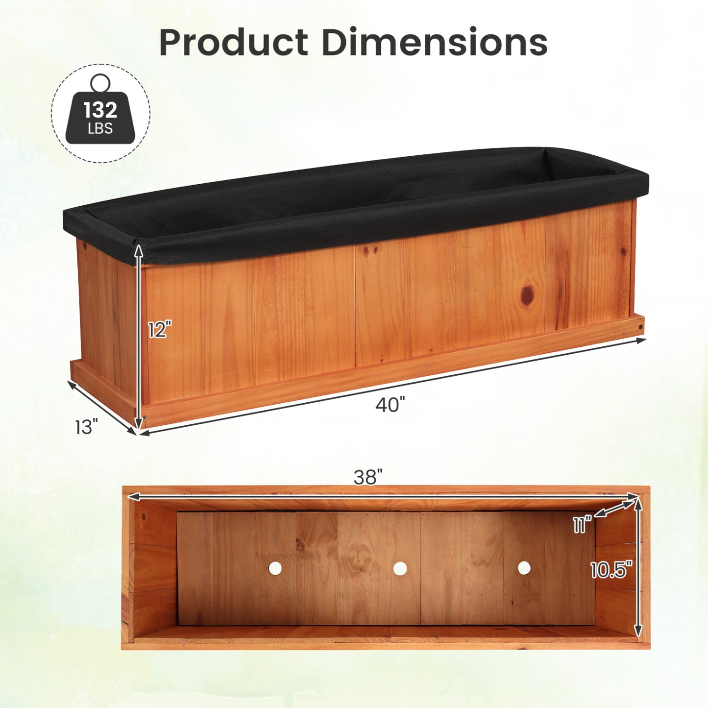 Wooden Raised Garden Bed with Drainage Holes and Liner Solid Fir Wood Planter Box-L