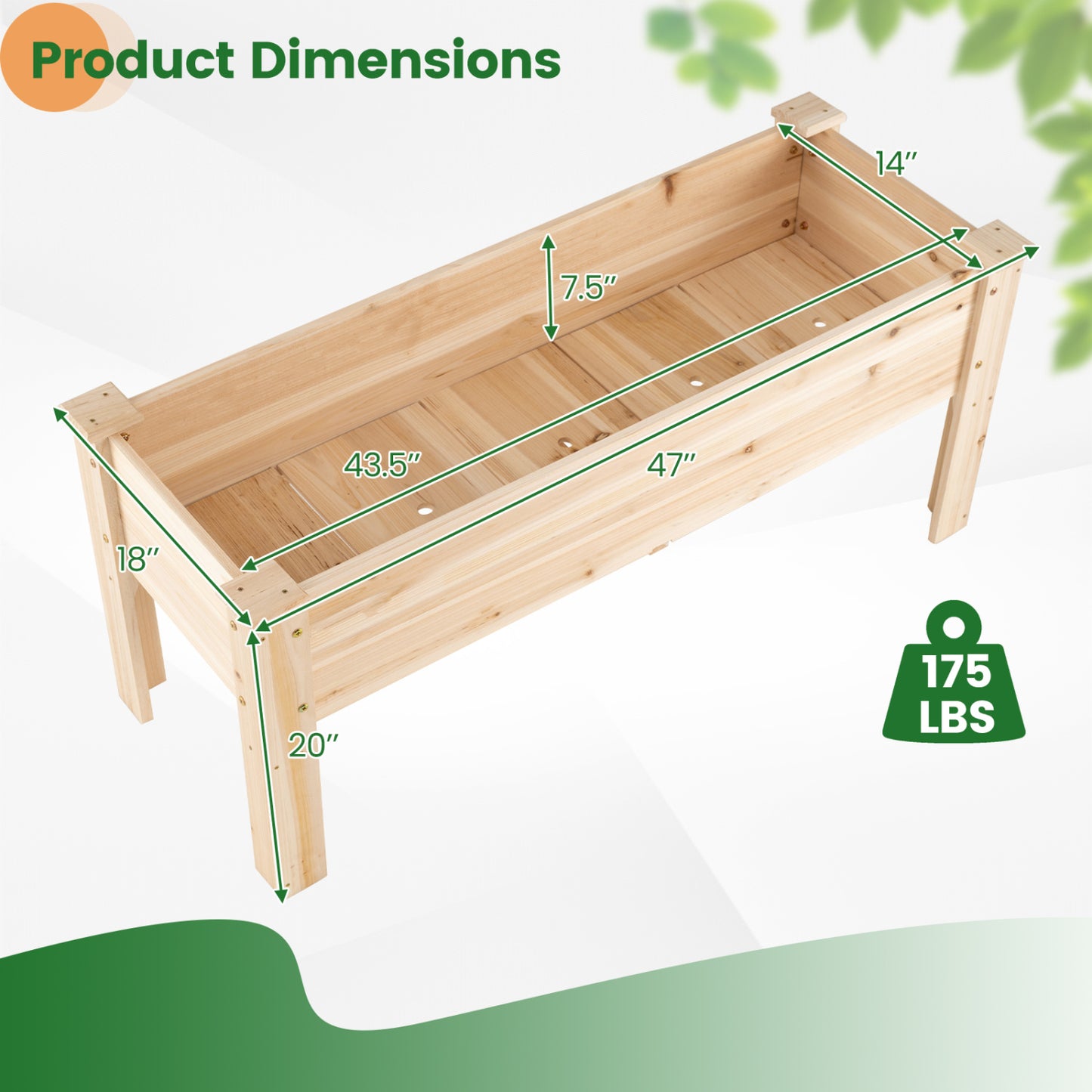 Elevated Wooden Raised Garden Bed with Legs - 175 LBS Capacity