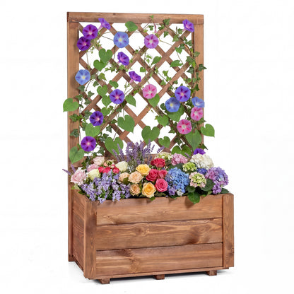 Raised Garden Bed Wooden Elevated Planter Box with Lattice Trellis-S - Orange
