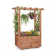 Raised Garden Bed Wooden Elevated Planter Box with Hanging Roof-S - Orange