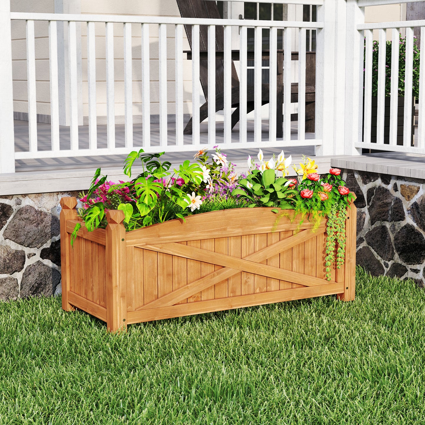 Wooden Raised Garden Bed Drainage Holes for Patio Garden-L