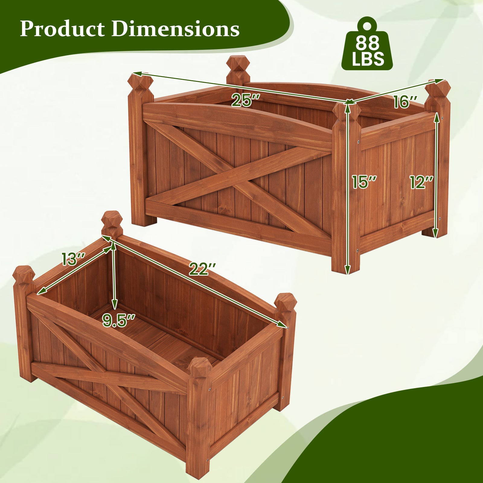 Wooden Raised Garden Bed Drainage Holes for Patio Garden-S