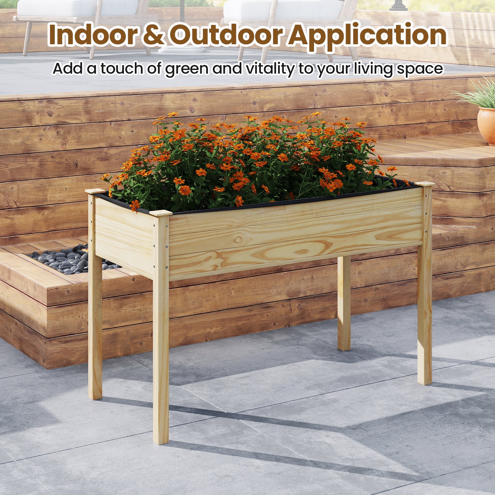 Wooden Raised Vegetable Garden Bed Elevated Grow Vegetable Planter-Natural