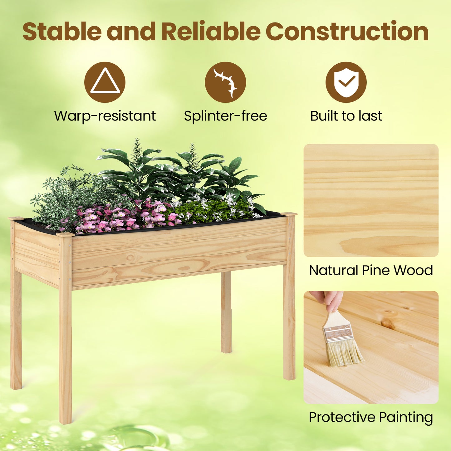 Wooden Raised Vegetable Garden Bed Elevated Grow Vegetable Planter-Natural