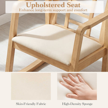 Wooden Rocking Chair with Upholstered Seat and Ladder Back