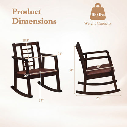 Wooden Rocking Chair with Upholstered Seat and Ladder Back