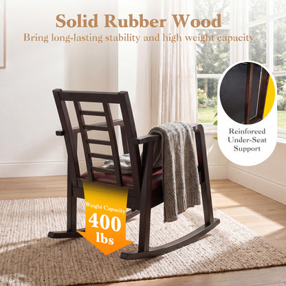 Wooden Rocking Chair with Upholstered Seat and Ladder Back