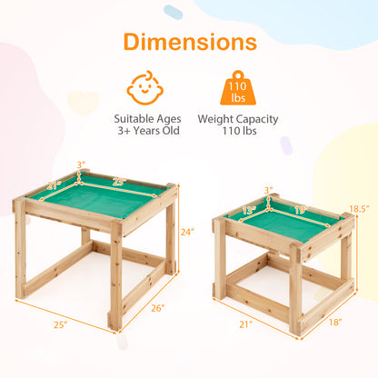 Wooden Sand and Water Tables with Protective Cover for Kids-Natural