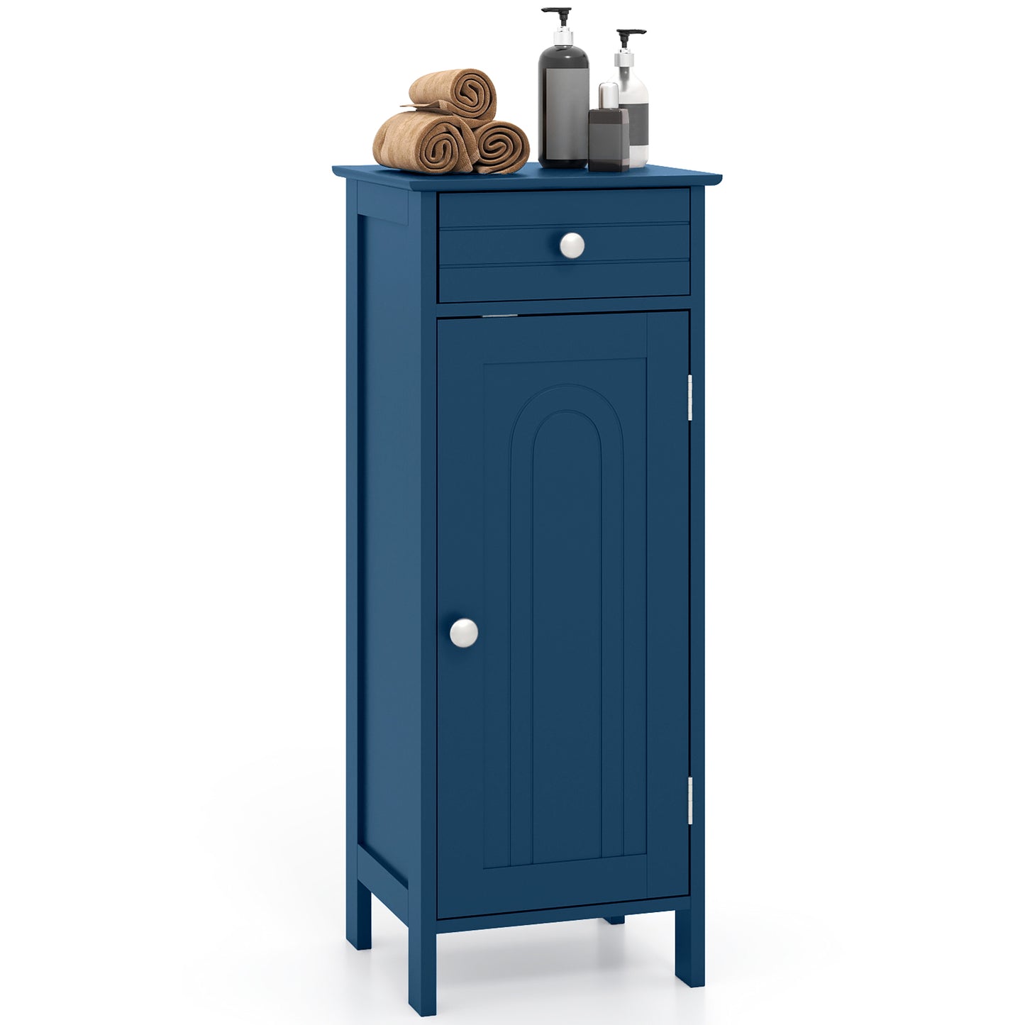 Wooden Storage Free-Standing Floor Cabinet with Drawer and Shelf-Black - Blue