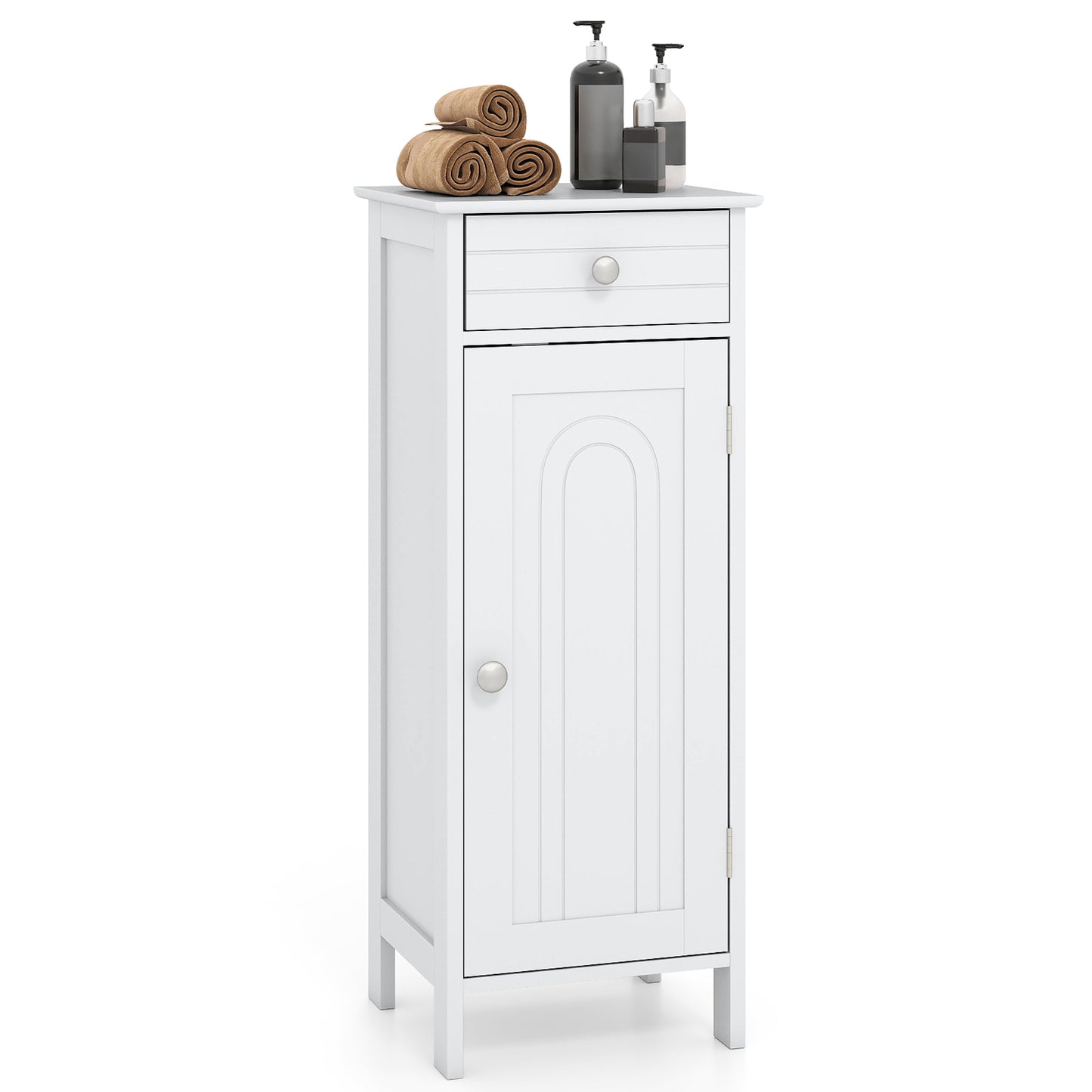Wooden Storage Free-Standing Floor Cabinet with Drawer and Shelf-Black - White