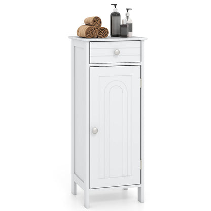 Wooden Storage Free-Standing Floor Cabinet with Drawer and Shelf-Black - White