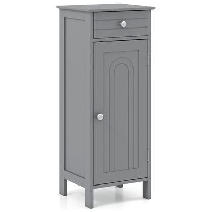 Wooden Storage Free-Standing Floor Cabinet with Drawer and Shelf-Black - Gray