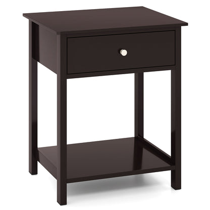 Wooden Storage Shelf with Drawer for Bedroom and Living Room-Brown - Brown