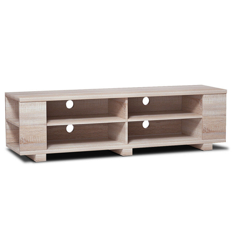 59 Inch Console Storage Entertainment Media Wood TV Stand-Oak - Oak