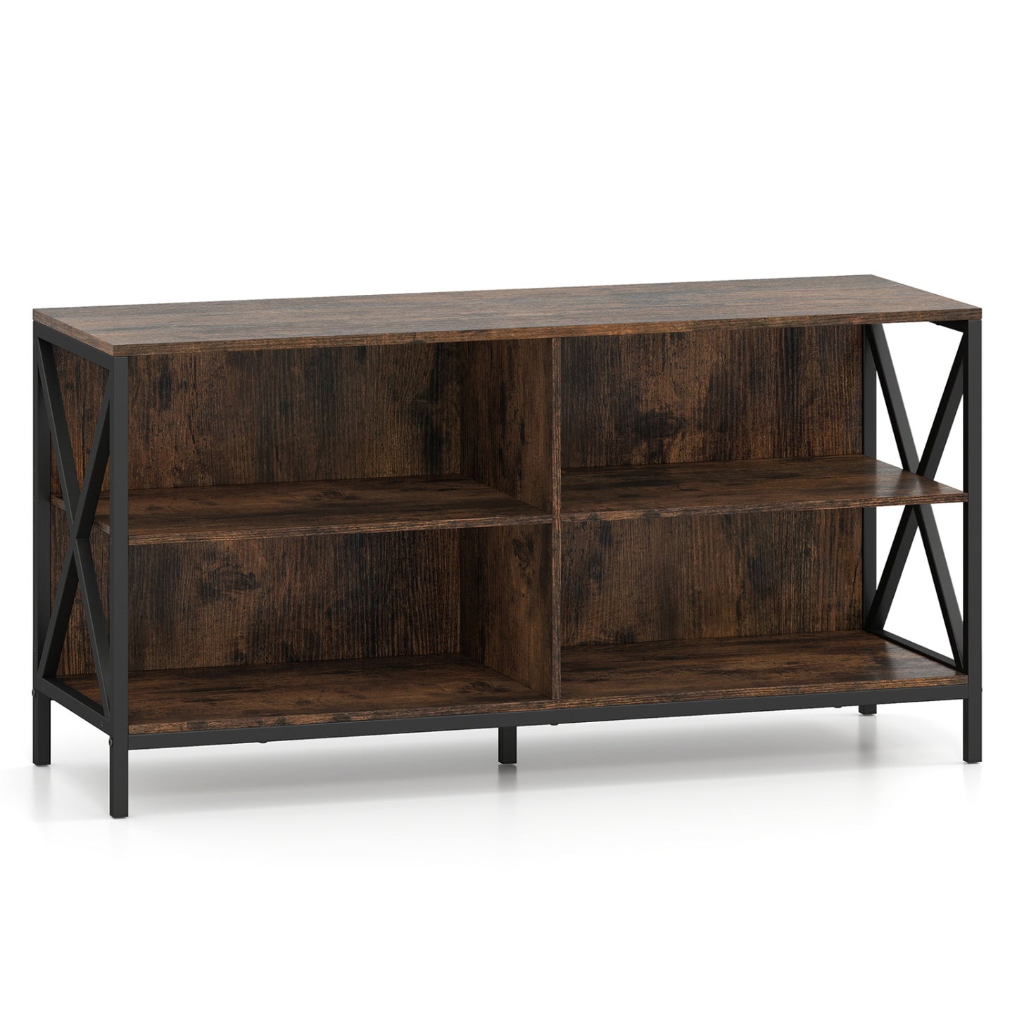 Wooden TV Stand Entertainment for TVs up to 55 Inch with X-Shaped Frame