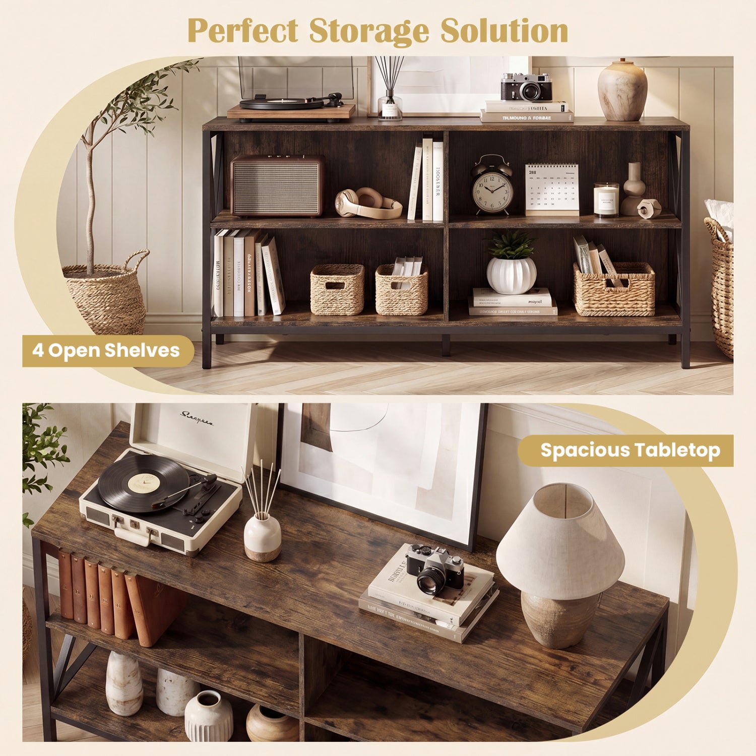 Wooden TV Stand Entertainment for TVs up to 55 Inch with X-Shaped Frame