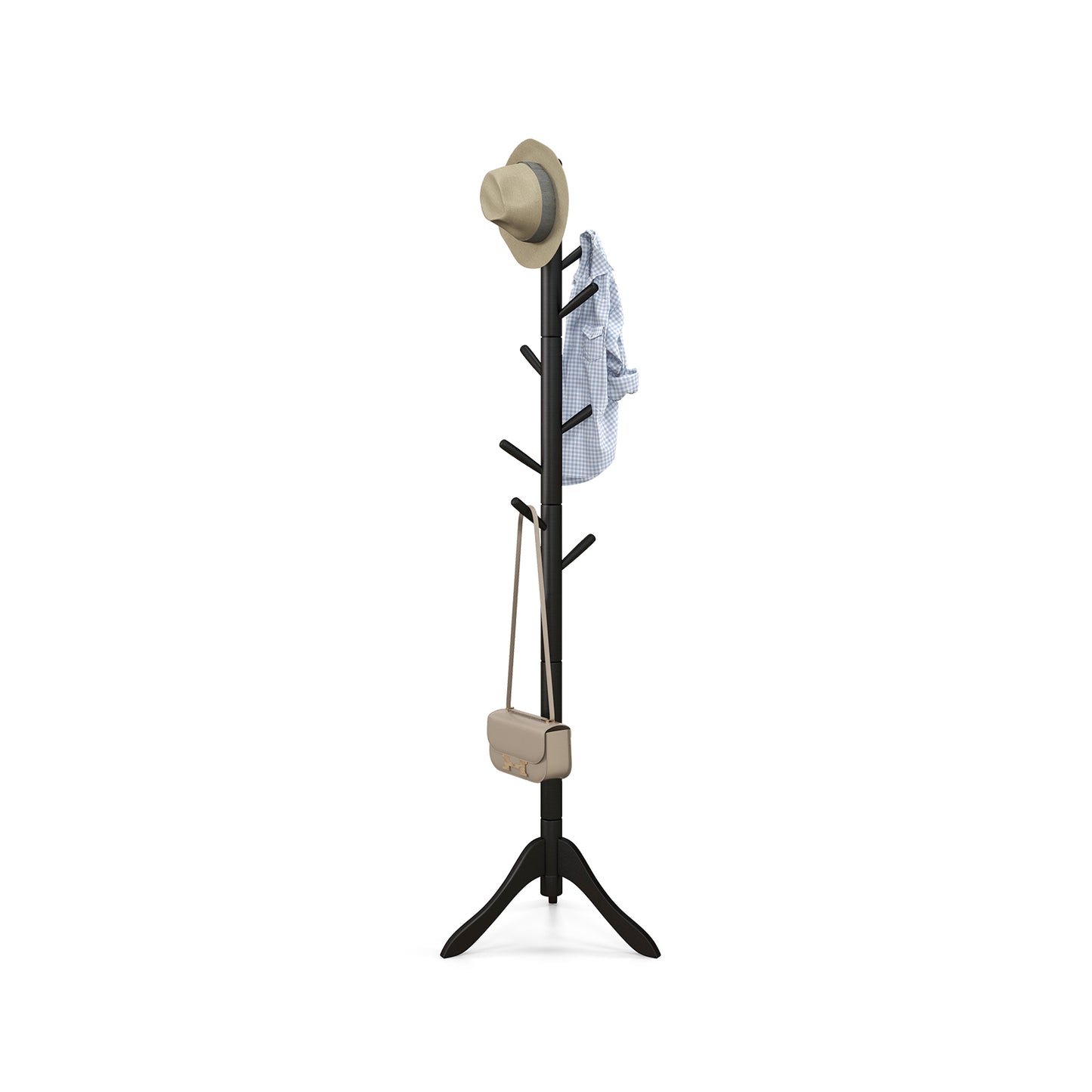 Adjustable Wooden Tree Coat Rack with 8 Hooks-Brown - Black