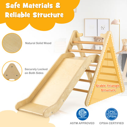 2-in-1 Wooden Triangle Climber Set with Gradient Adjustable Slide-Multicolor - Natural