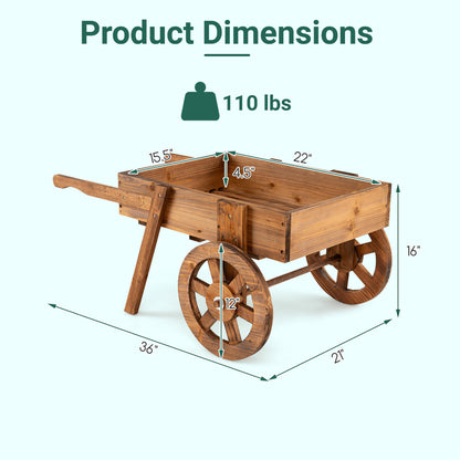 Wooden Wagon Planter with Wheels - Rustic Brown
