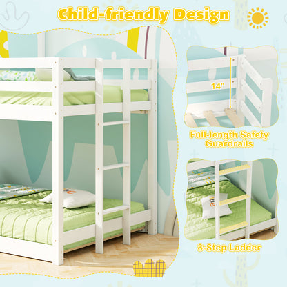 Wooden  Twin Over Twin Bunk Bed with Full-length Safety Guardrail and Ladder-White and Gray