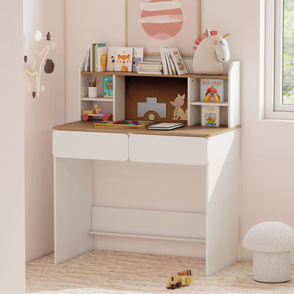 Kids Writing Desk with Cork Board and Charging Station
